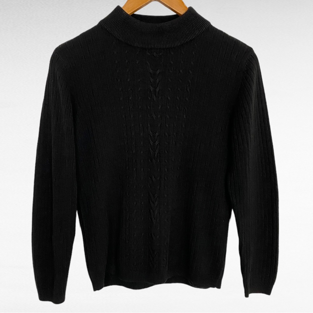VINTAGE | 1980’s Carolyn Taylor Black Ribbed Preppy Mock Neck Pullover Sweater